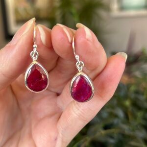 Sterling Silver and Natural Ruby Teardrop Earrings
